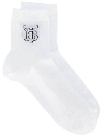 Burberry Ribbed Monogram Intarsia Socks In White