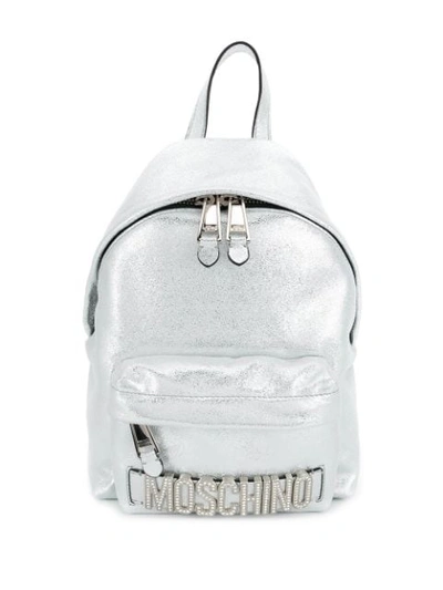 Moschino Metallic Leather Backpack In Silver