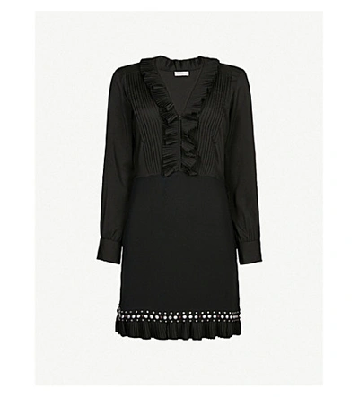 Sandro Coreen Ruffle & Stud Detail Long Sleeve Fit & Flare Dress In Black