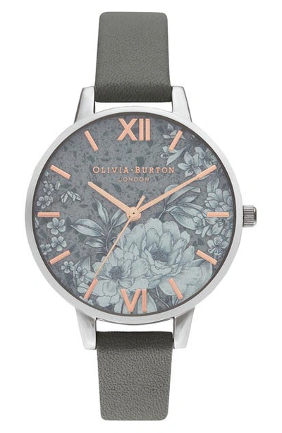 Olivia Burton Terrazzo Florals Faux Leather Strap Watch, 38mm In Dark Grey