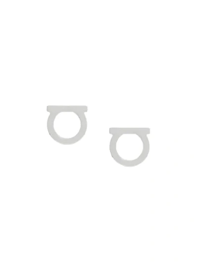 Ferragamo Silvertone Logo Stud Earrings/0.5"