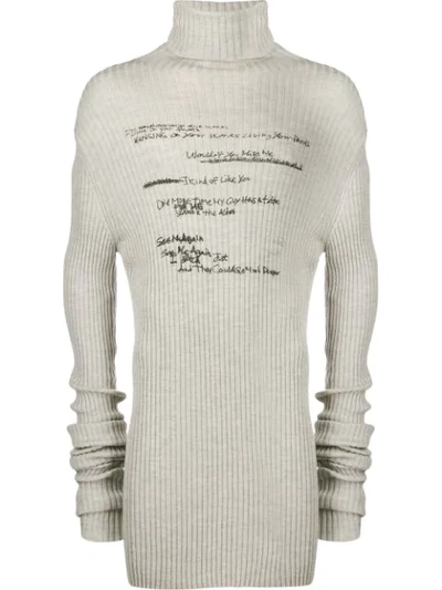 Ann Demeulemeester Writing Print Turtleneck Jumper In Grey