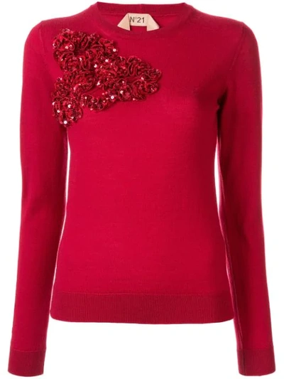 N°21 Sequinned Ruffle Sweater In Red