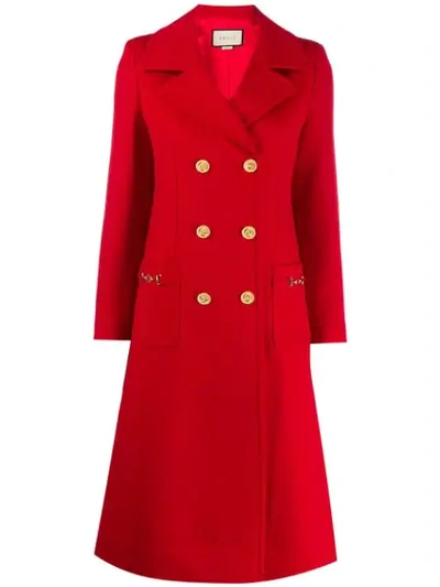 Gucci Double-breasted Horsebit Coat In Red