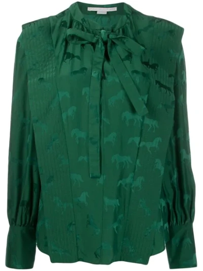 Stella Mccartney Horses-jacquard Tie-neck Blouse In Green