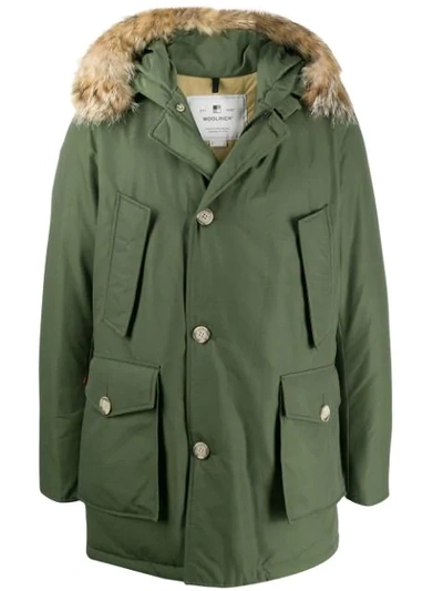 Woolrich Arctic Parka With Fur Trimmed Hood In Gst Green