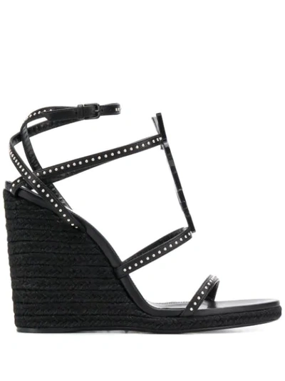 Saint Laurent Cassandra 105 Wedge Sandals In Black