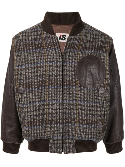 Pre-owned Issey Miyake 1980's Chest Logo Plaid Bomber In Brown
