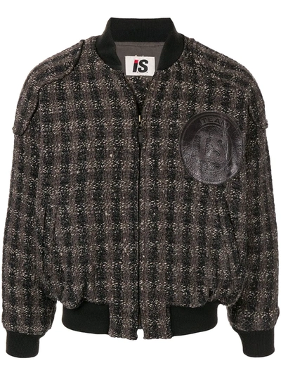 Pre-owned Issey Miyake 1980's Woven Checked Bomber Jacket In Black