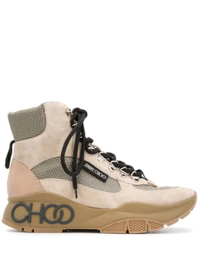 Jimmy Choo Inca/f White Sand And Natural Crosta Suede, Calf And Technical Mesh Trainers In Neutrals