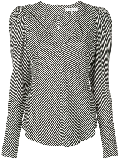 Frame Stripe Shirred Shoulder Silk Top In Multi
