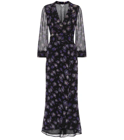 Ganni Floral-print Georgette Maxi Wrap Dress In Black