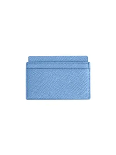 Smythson Panama Leather Card Case In Nile Blue