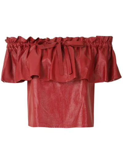 Andrea Bogosian Ruffled Leather Blouse In Red