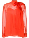 Valentino Pussy-bow Chiffon Blouse In Orange