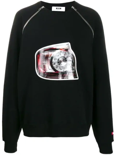 Msgm Lucida Print Zipped Jumper In Black
