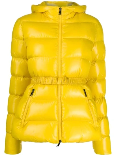 Moncler Belted Puffer Jacket In Yellow