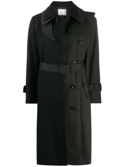 Sacai Contrast Trench Coat In Blue