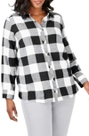 Foxcroft Rhea Buffalo Check Brushed Cotton Blend Shirt In Black