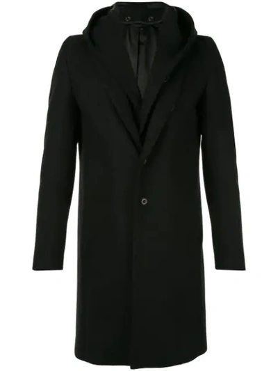 Attachment Layered Hooded Coat In Black
