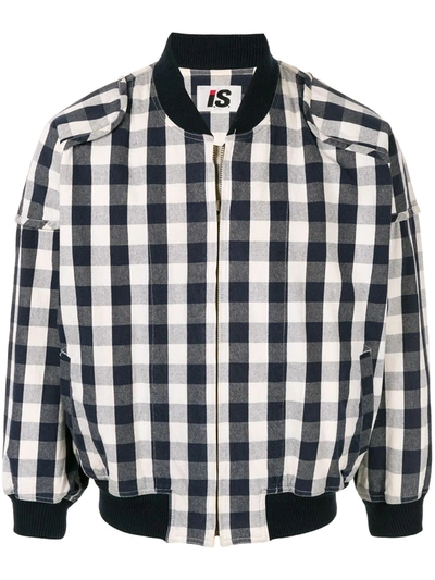 Pre-owned Issey Miyake 1980's Sports Line Logo Checked Bomber In White