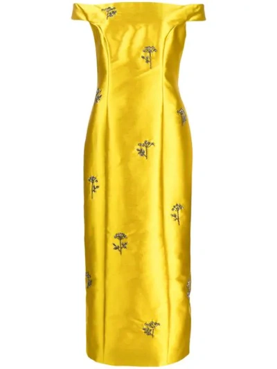 Erdem Embellished Long Dress In Yellow