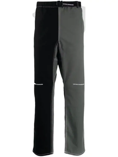 United Standard Two Tone Straight Leg Trousers In Black