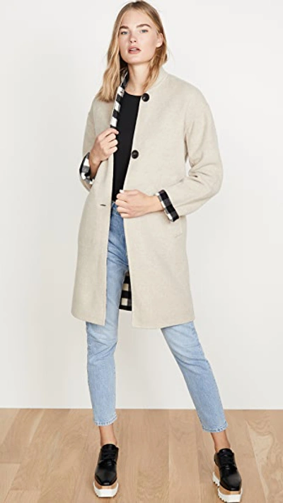 Mansur Gavriel Reversible Bicolor Wool Stand Collar Coat In Beige/checker