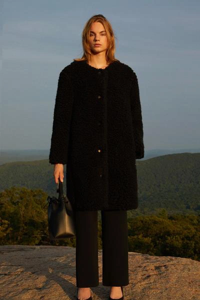 Mansur Gavriel Furry Cashmere Long Collarless Coat In Black