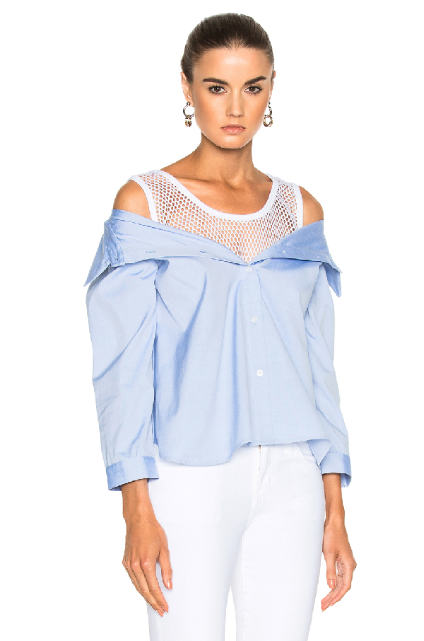 Sandy Liang Devlin Layered Cotton & Mesh Top In Blue,white | ModeSens