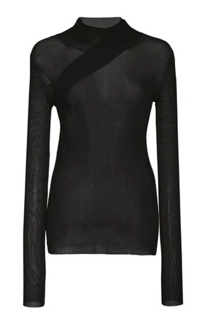 Peter Do Seatbelt Ribbed-knit Mesh Sweater In Black