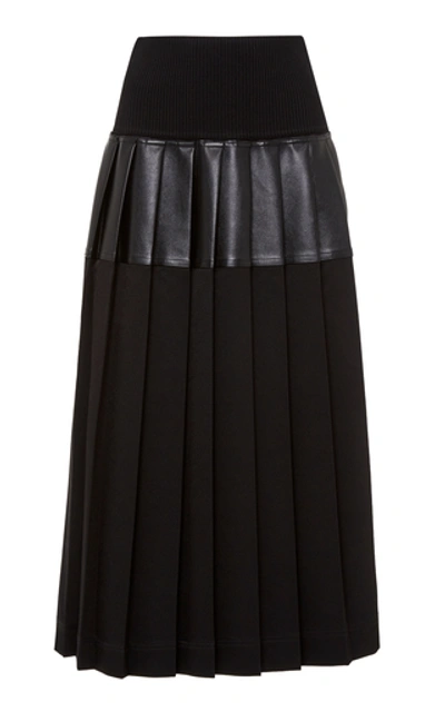 Peter Do Pleated Leather-paneled Midi Skirt In Black