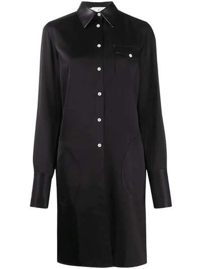 Peter Do Faux Leather-trimmed Satin-twill Shirt Dress In Black