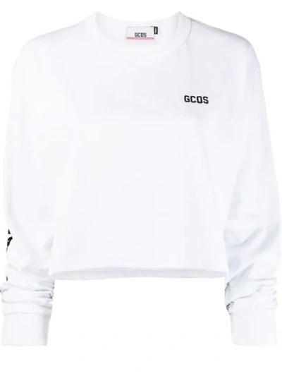 Gcds Logo Cropped T-shirt In 01 White