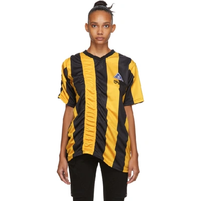 Martine Rose Ruched Stripe Football T-shirt In Ylw/blk