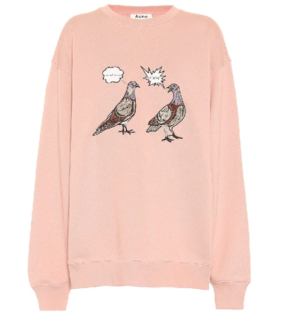 Acne Studios Embroidered Cotton Sweatshirt In Pink