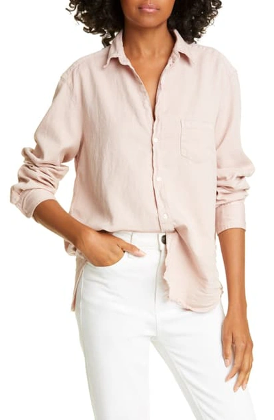 Frank & Eileen Long-sleeve Cotton Button-down Top In Dusty Pink Tattered Denim
