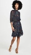 Joie Shima Floral High-neck Smocked Dress In Midnight