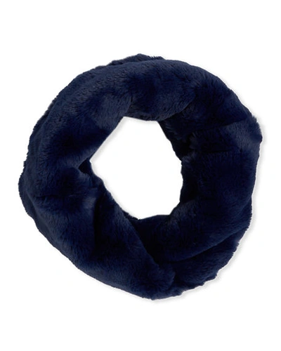Heurueh Luxe Faux Fur Crossover Cowl Scarf In Dark Blue