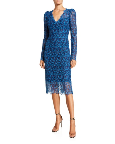 Monique Lhuillier Guipure-lace Midi Dress In Blue