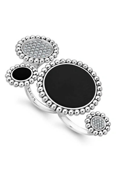 Lagos Maya Diamond Circle Statement Ring In Silver/onyx