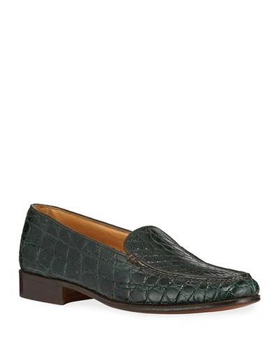 Gravati Venetian Crocodile Flat Loafers In Green