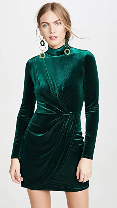 Black Halo Briar Velvet Long-sleeve Mini Dress In Wet Moss