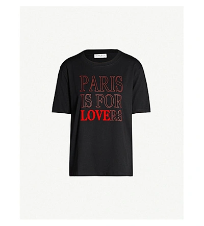 Sandro ‘paris Is For Lovers' Slogan Cotton-jersey T-shirt In Black