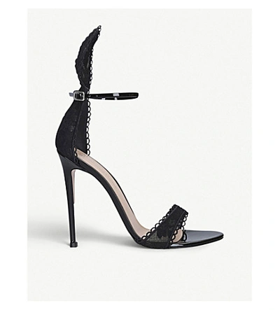 Gianvito Rossi Bunny Patent Leather And Floral Lace Sandals In Black