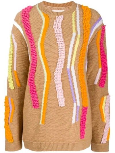 Peter Pilotto Contrasting Textured-trim Oversized Wool-blend Jumper In Neutrals