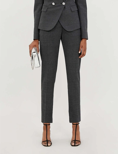 Pinko Tenerezza Tartan High-rise Tapered Stretch-wool-blend Trousers In Mult.nero/grigio