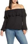 Michael Michael Kors Ruffle Off The Shoulder Peasant Blouse In Black