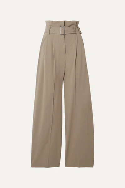 Burberry Swanage Paperbag-waist Crepe Wide-leg Trousers In Mushroom