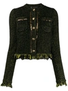 Versace Chain-trimmed Fringed Tweed Jacket In Black